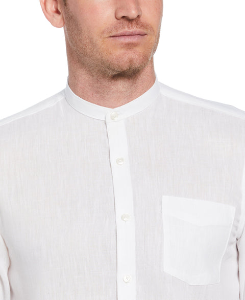 Linen-Look Band Collar Shirt (Bright White) 