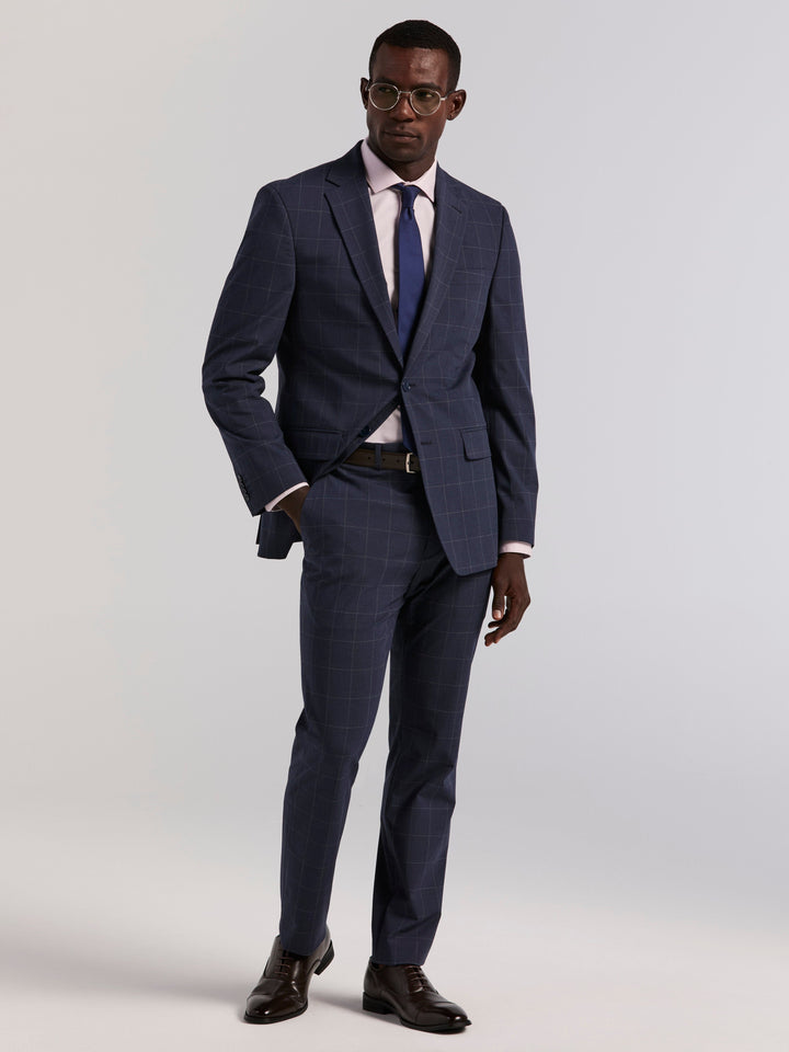Slim Fit Windowpane Suit Pant (Blue) 