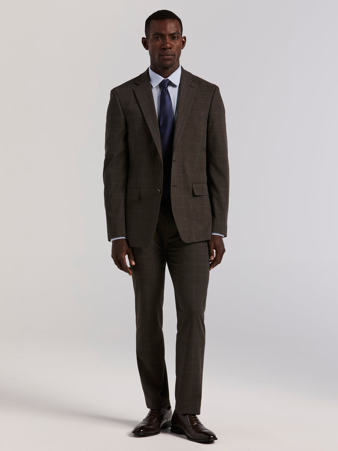 Slim Brown Windowpane Suit Jacket (Brown) 