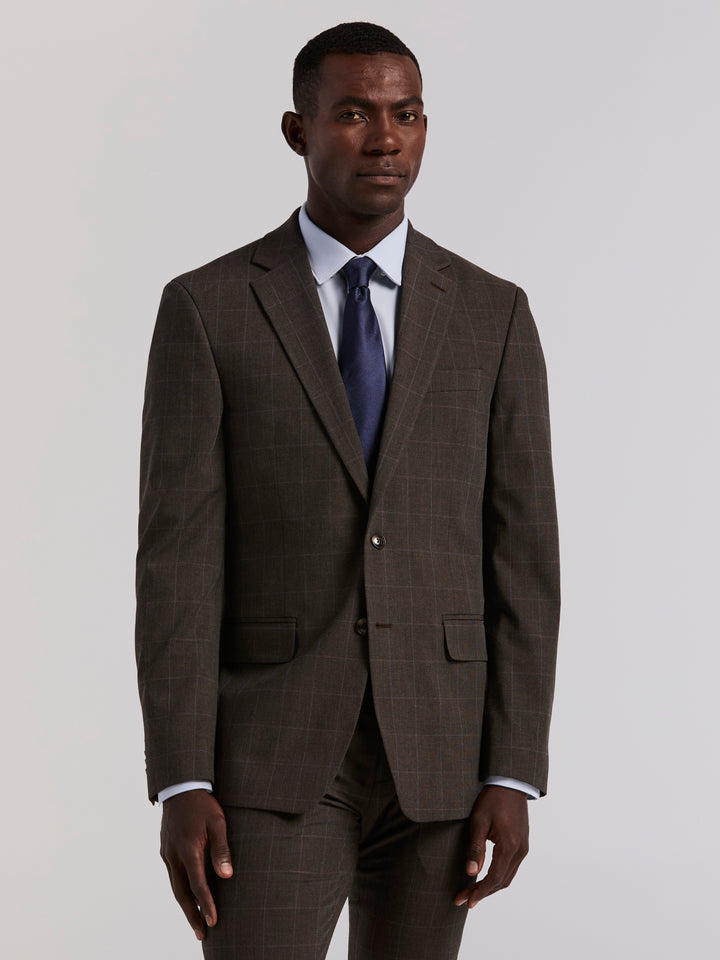 Slim Brown Windowpane Suit Jacket (Brown) 
