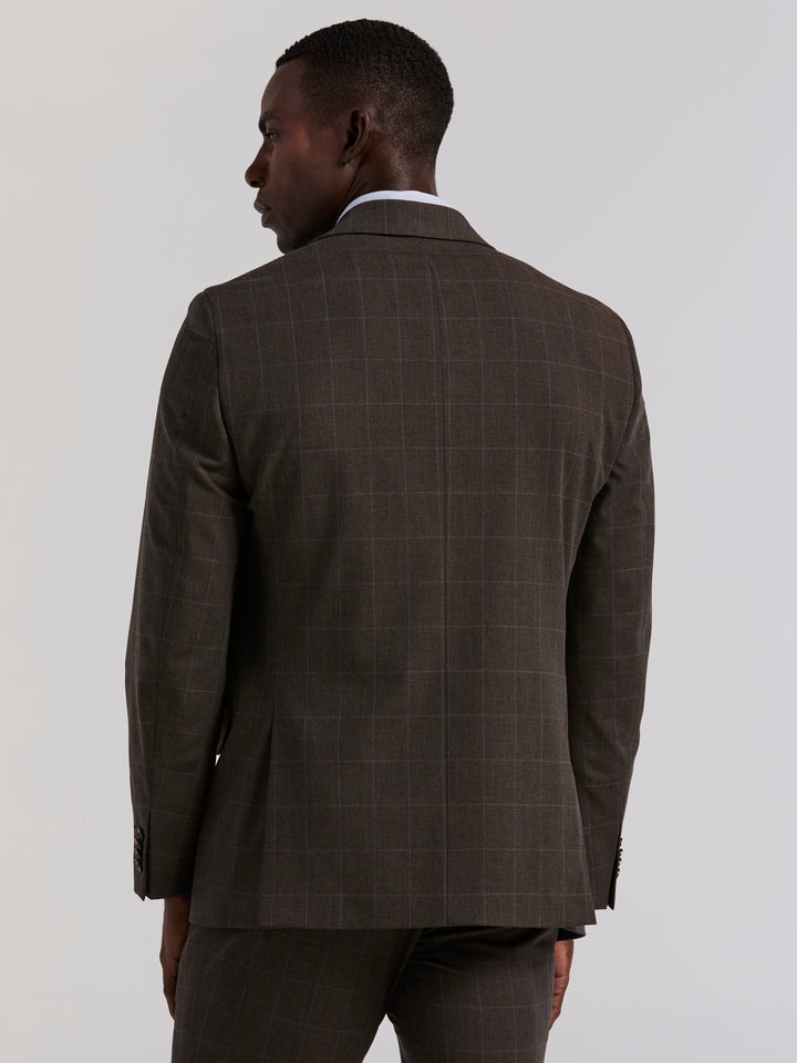 Slim Brown Windowpane Suit Jacket (Brown) 