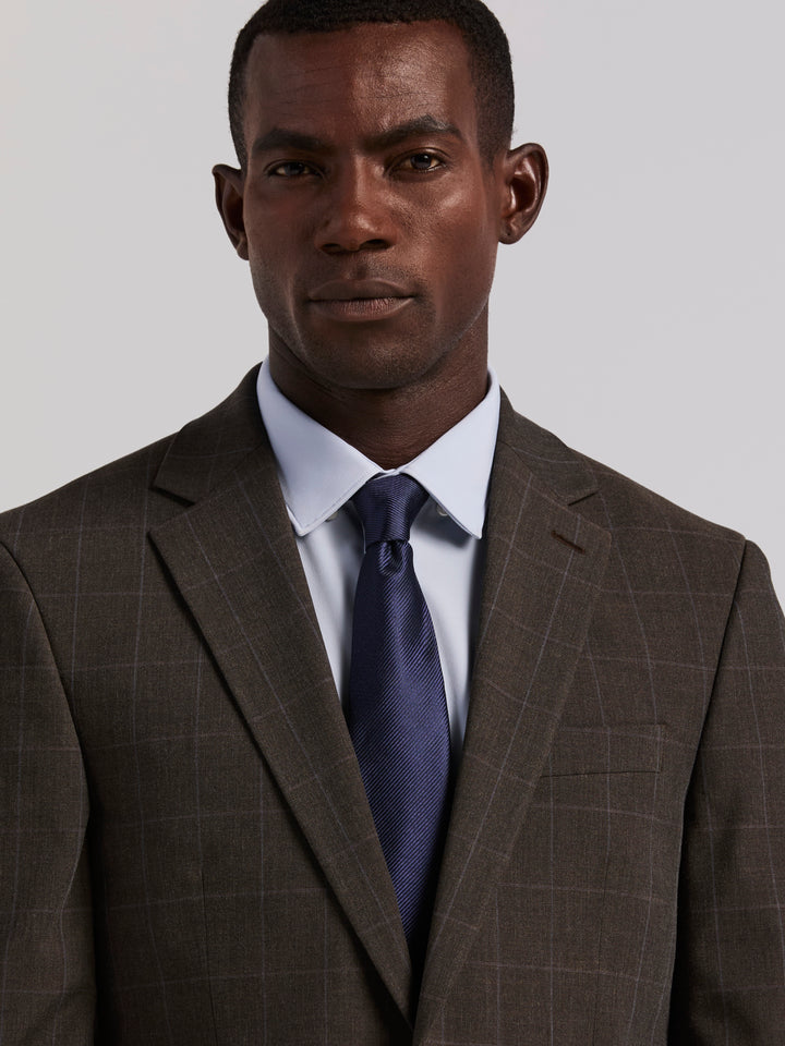 Slim Brown Windowpane Suit Jacket (Brown) 