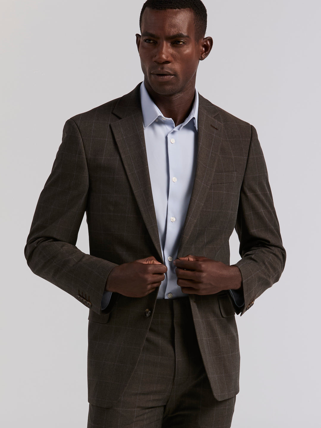 Slim Brown Windowpane Suit Jacket (Brown) 