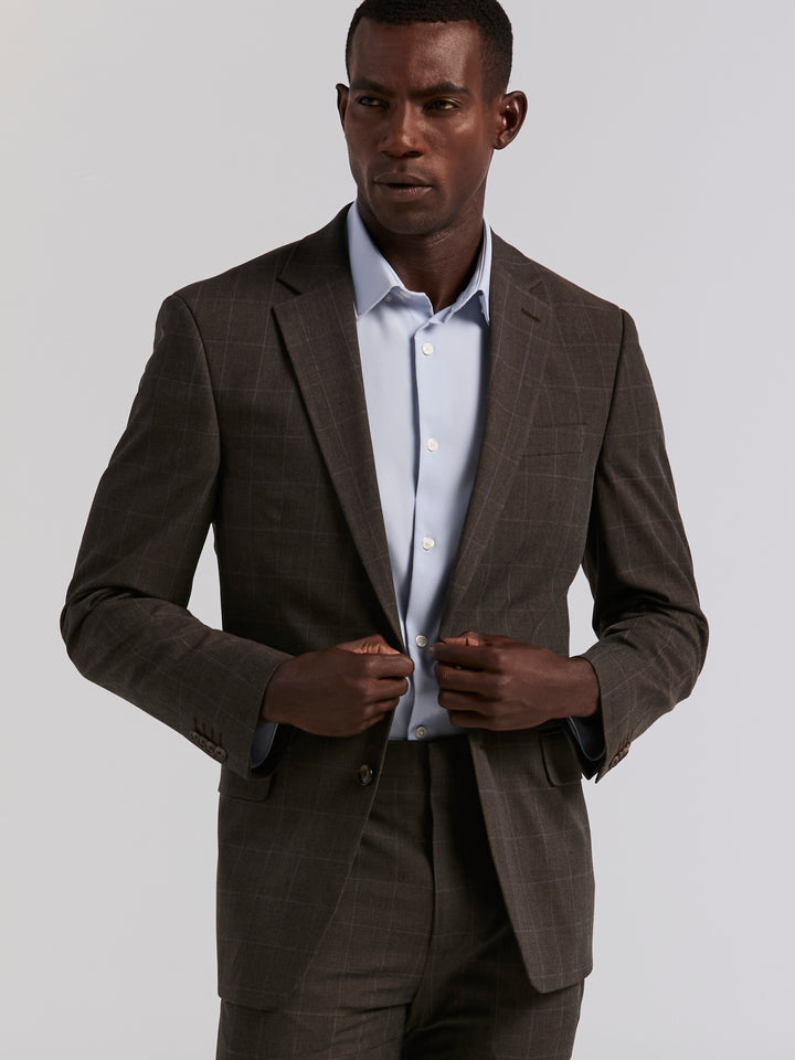 Slim Brown Windowpane Suit Jacket (Brown) 