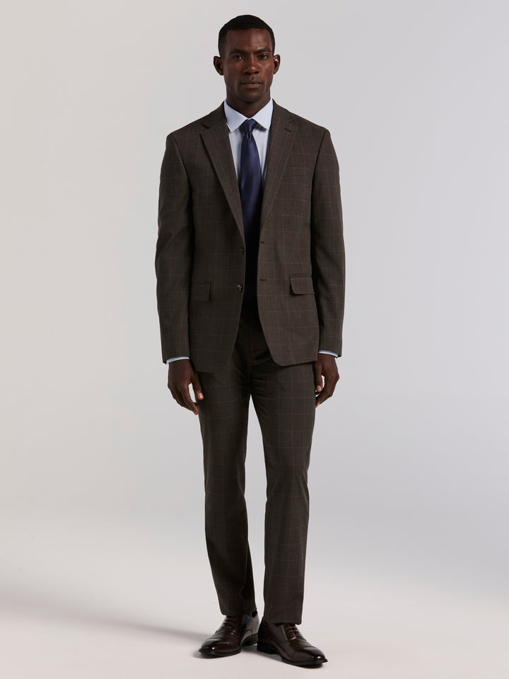 Slim Brown Windowpane Suit Jacket (Brown) 