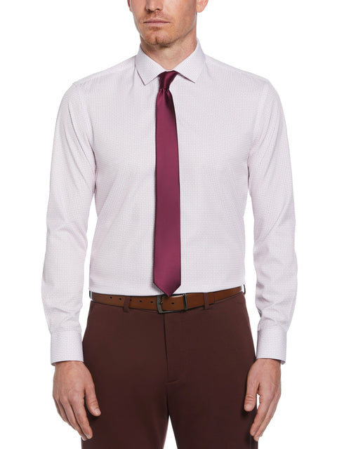 Perry Ellis Outlet Men's Slim Fit Button-Down Circle Pattern Dress Shirt in Salmon/orange, Size 18.0, Polyester/Spandex Long Sleeves