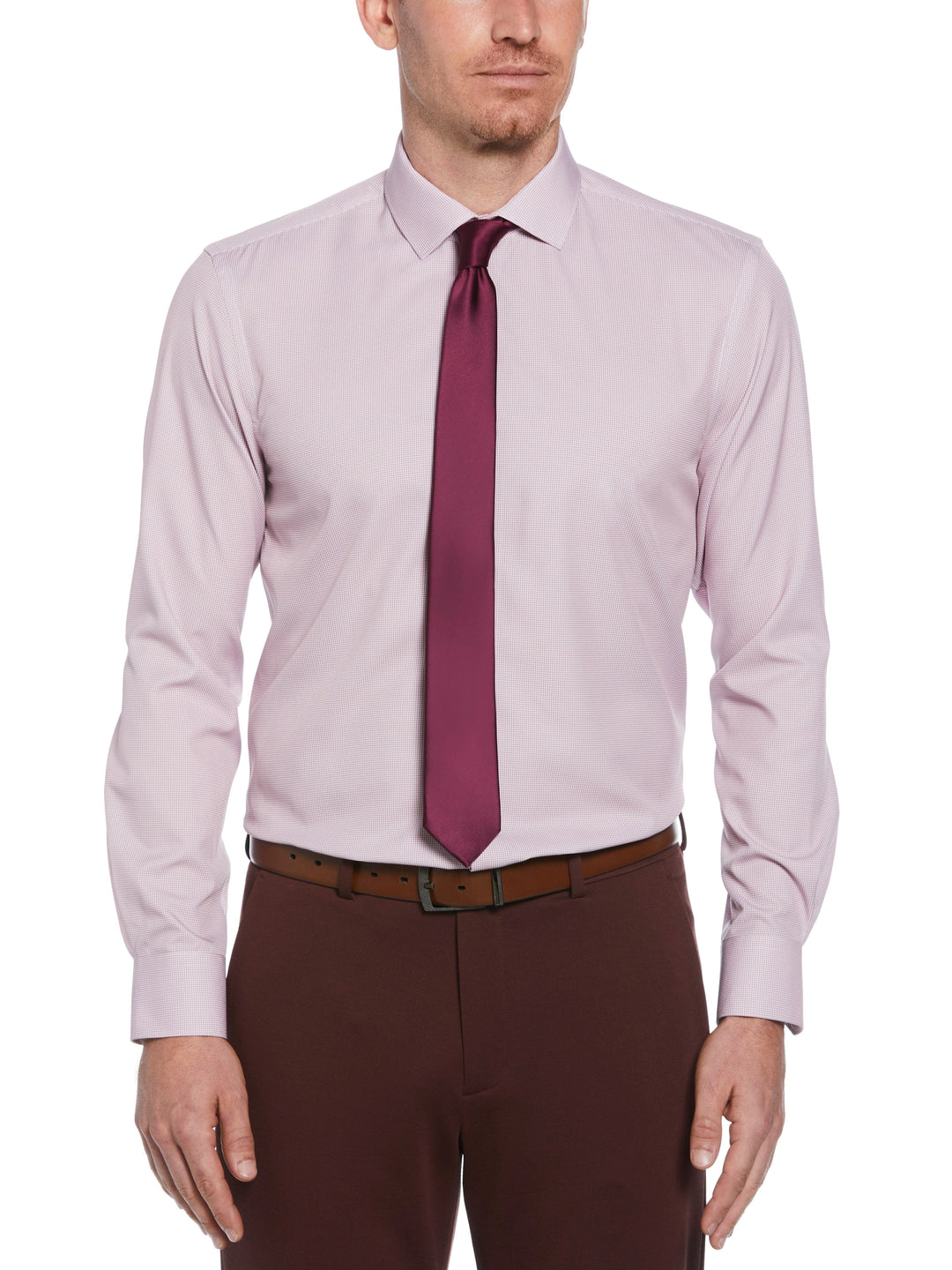 4-Way Stretch Gingham Shirt (Salmon) 