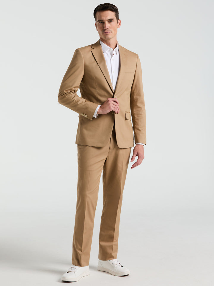 Slim Fit Cotton Blend Suit Jacket (Tan) 