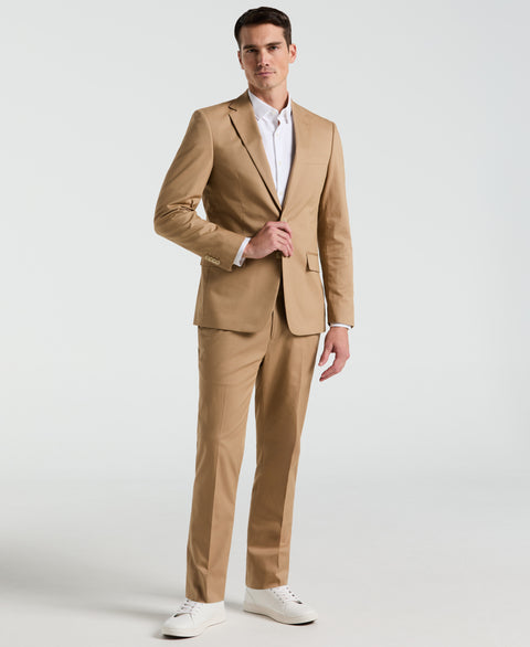 Slim Fit Cotton Blend Suit Jacket (Tan) 