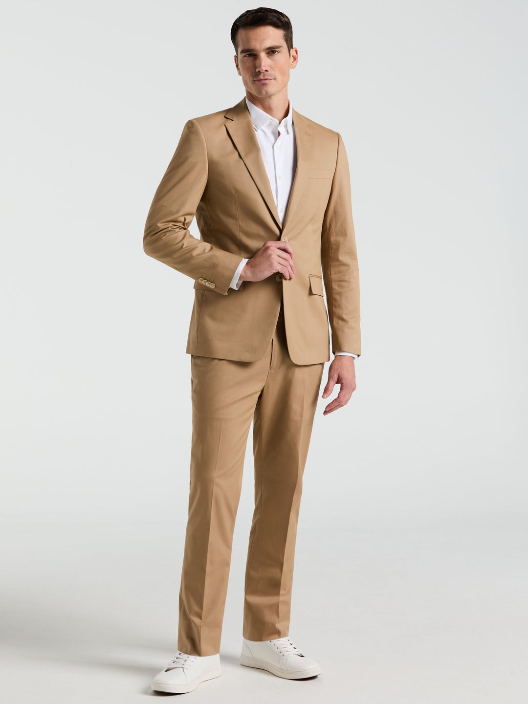 Slim Fit Cotton Blend Suit Jacket (Tan) 