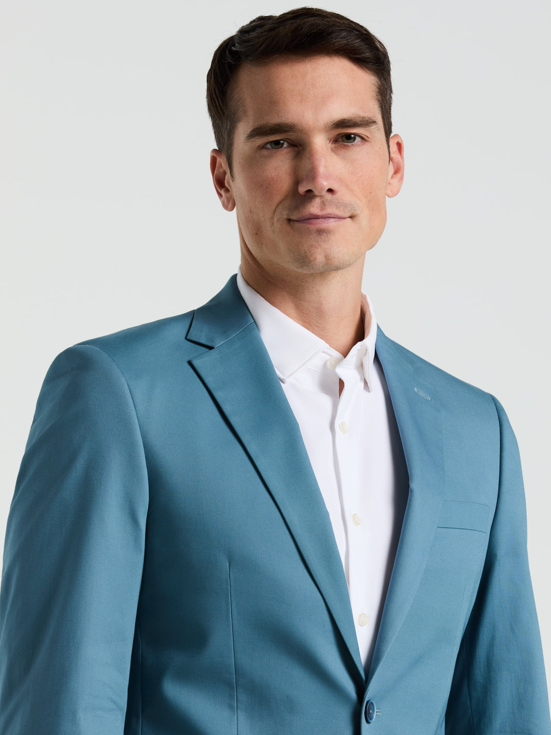 Slim Fit Solid Cotton Blend Suit Jacket (Teal) 
