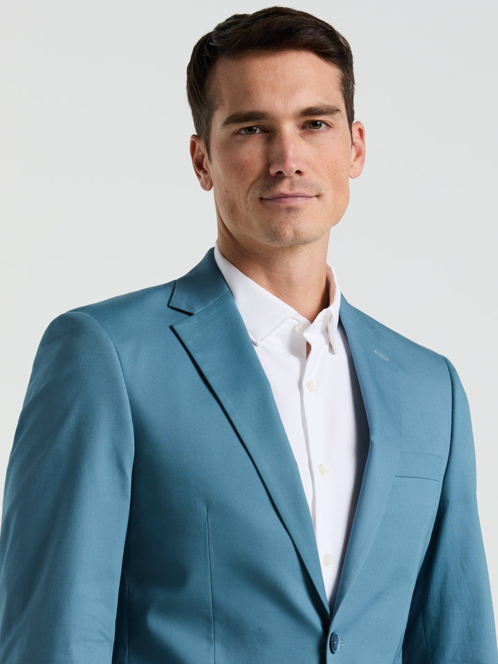 Slim Fit Solid Cotton Blend Suit Jacket (Teal) 