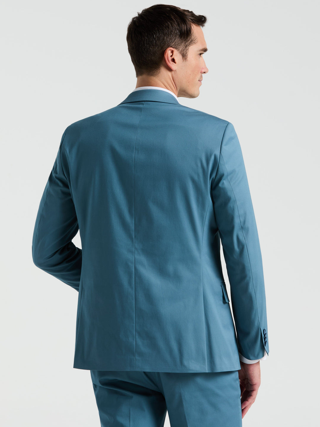 Slim Fit Solid Cotton Blend Suit Jacket (Teal) 