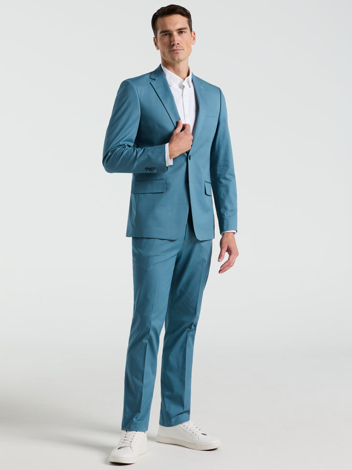 Slim Fit Solid Cotton Blend Suit Jacket (Teal) 