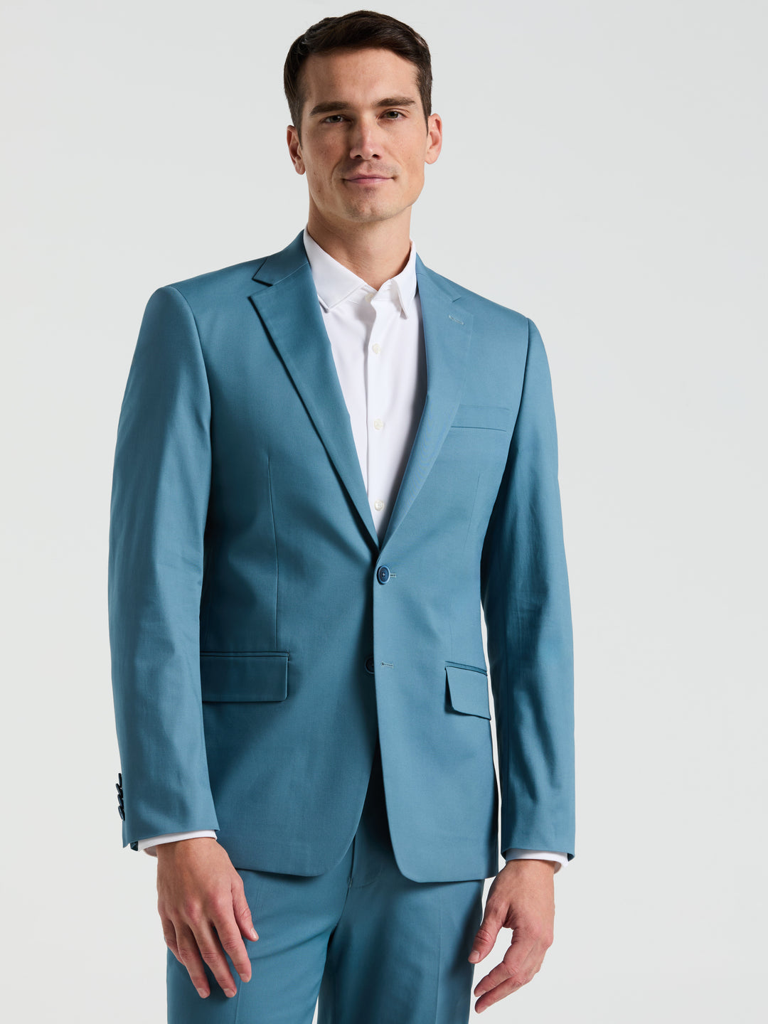 Slim Fit Solid Cotton Blend Suit Jacket (Teal) 