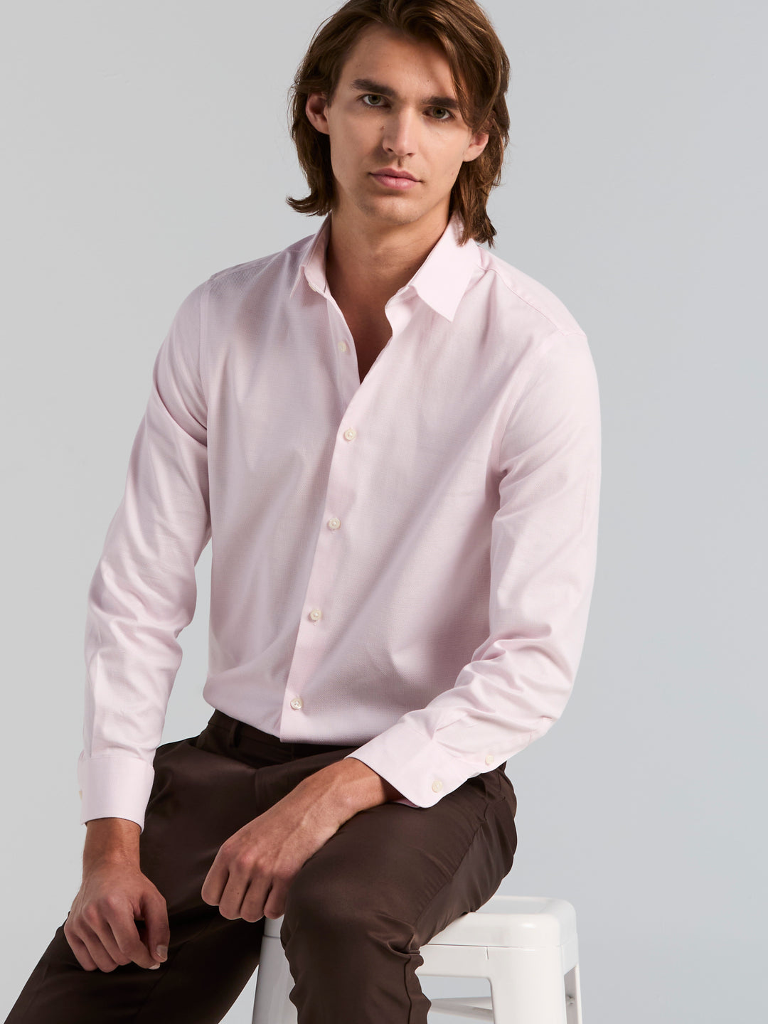 Cotton Dobby Slim Fit Dress Shirt (Cameo Pink) 