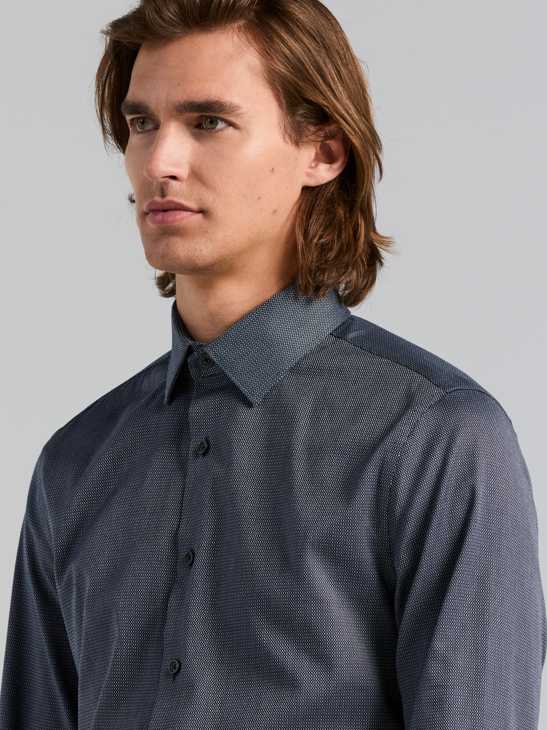 Cotton Dobby Slim Fit Dress Shirt (Dark Sapphire) 
