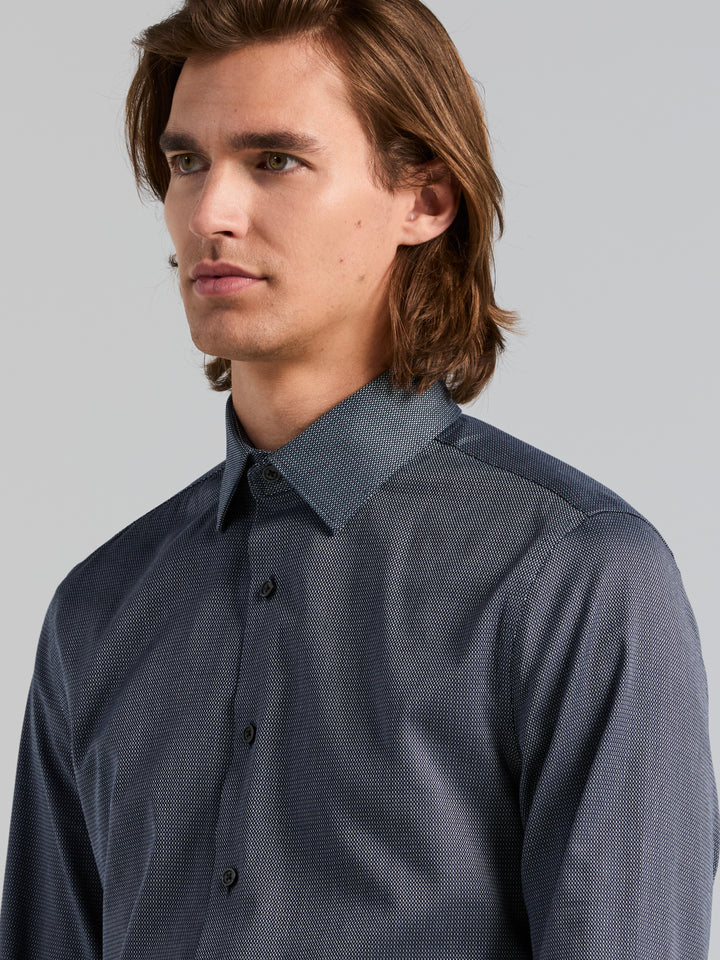 Cotton Dobby Slim Fit Dress Shirt (Dark Sapphire) 