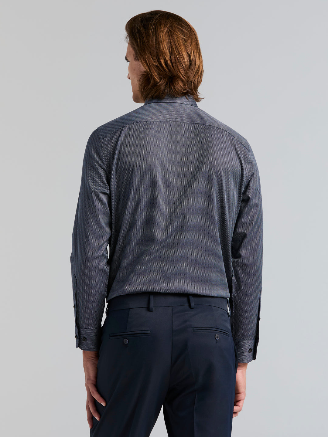 Cotton Dobby Slim Fit Dress Shirt (Dark Sapphire) 