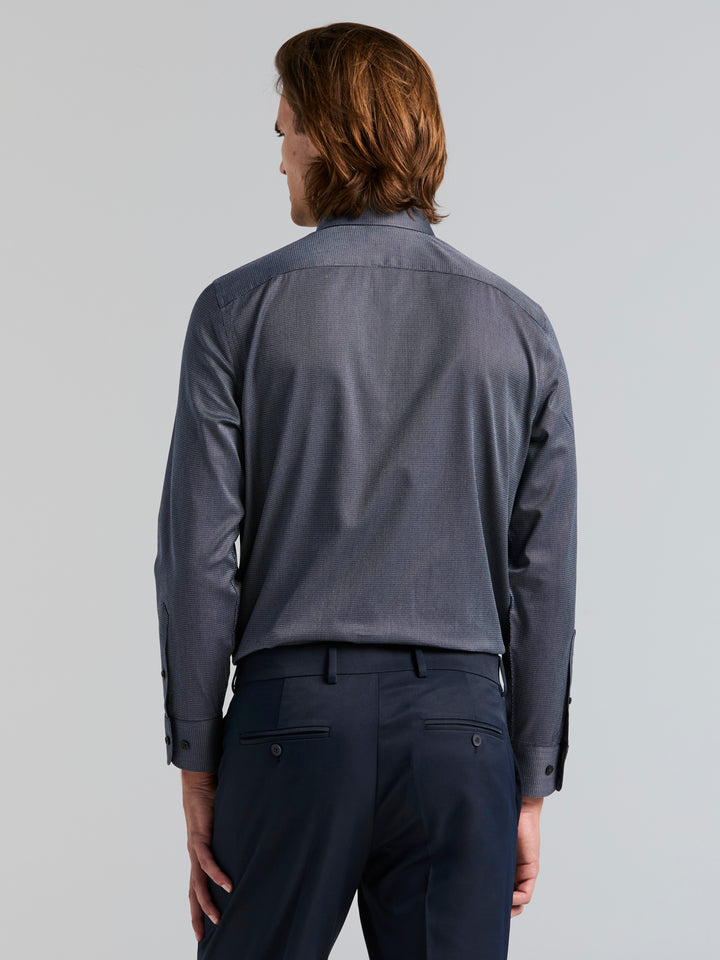 Cotton Dobby Slim Fit Dress Shirt (Dark Sapphire) 