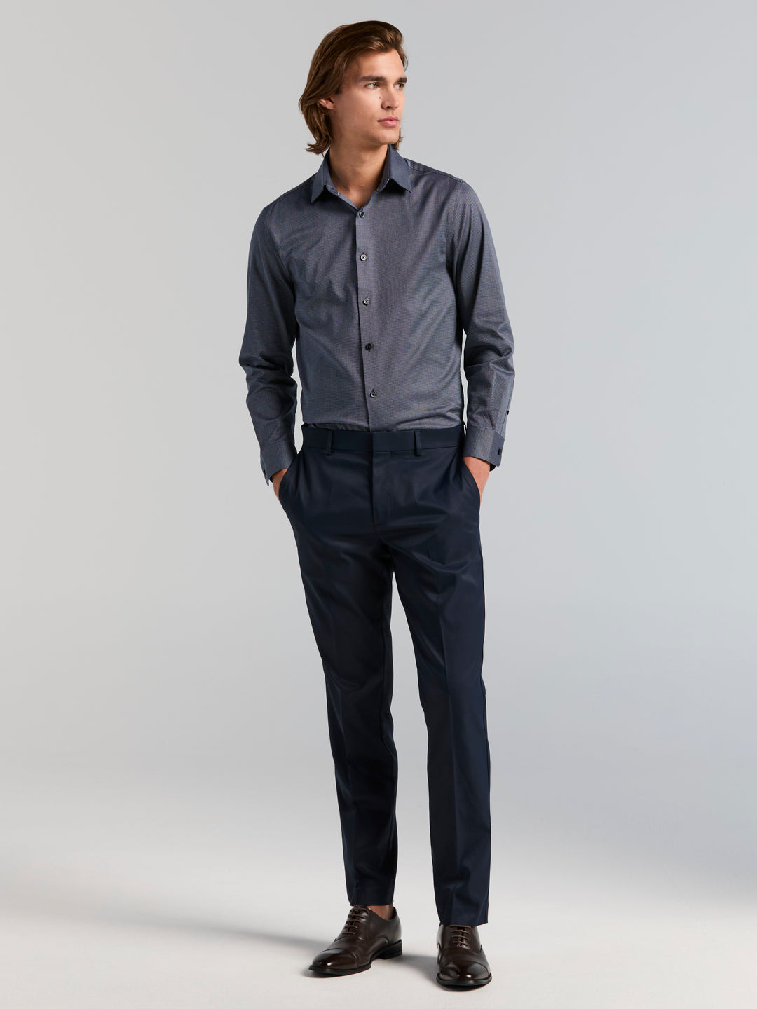 Cotton Dobby Slim Fit Dress Shirt (Dark Sapphire) 