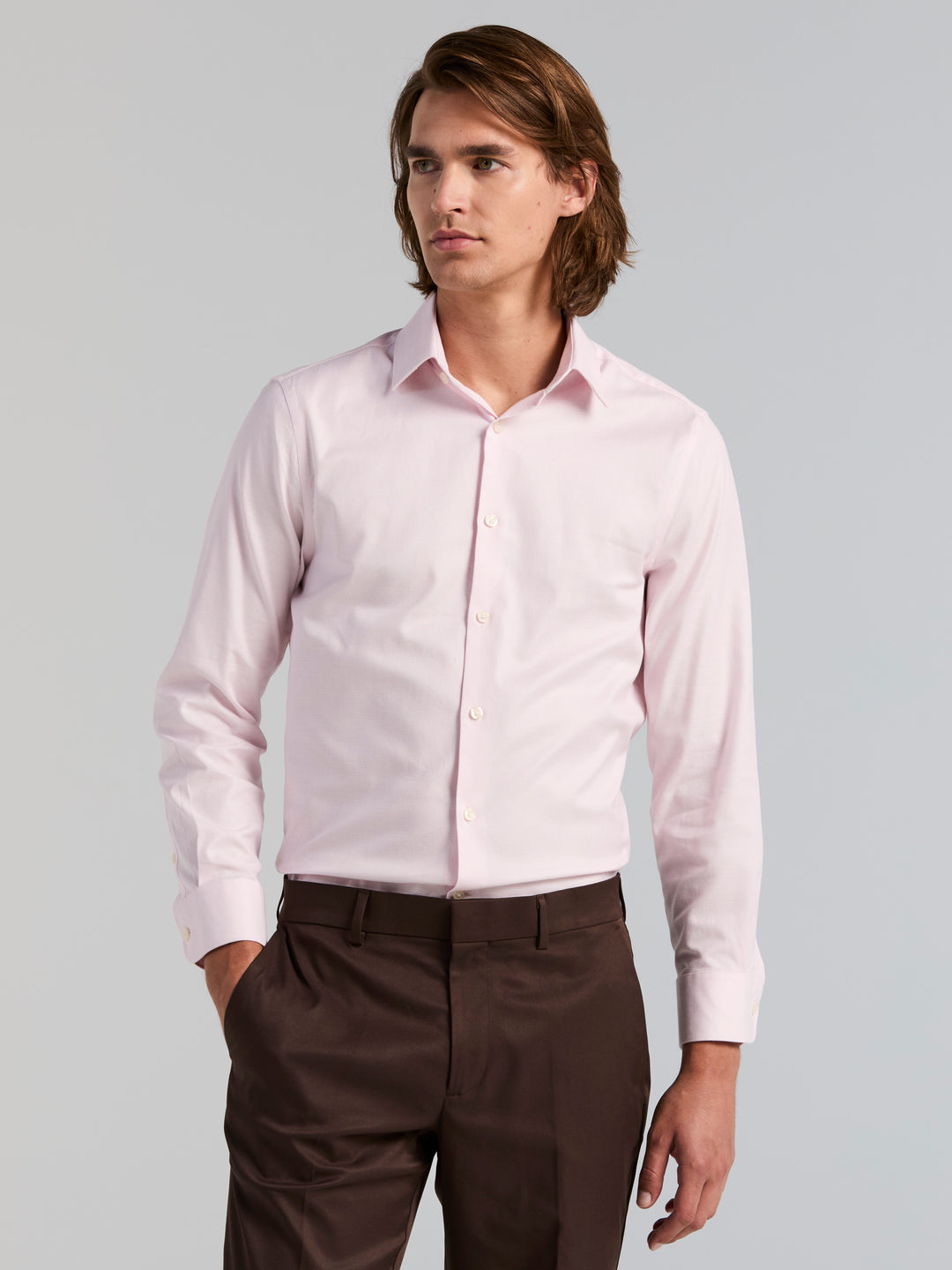 Cotton Dobby Slim Fit Dress Shirt (Cameo Pink) 