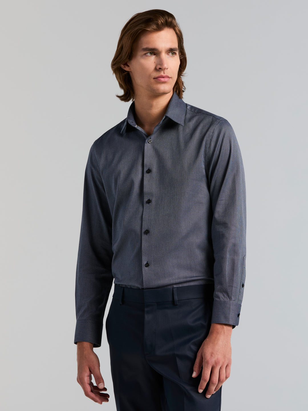 Cotton Dobby Slim Fit Dress Shirt (Dark Sapphire) 