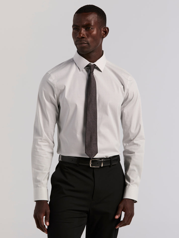 Slim Fit Dot Print Long Sleeve Shirt (Bright White) 