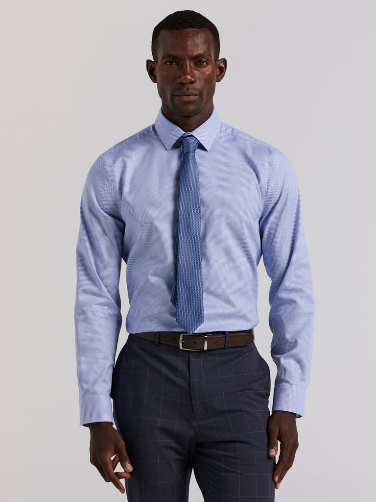Perry Ellis Men's Slim Fit Cotton Stretch Houndstooth Dress Shirt in Galaxy Blue, Size 15.0, Cotton/Elastane