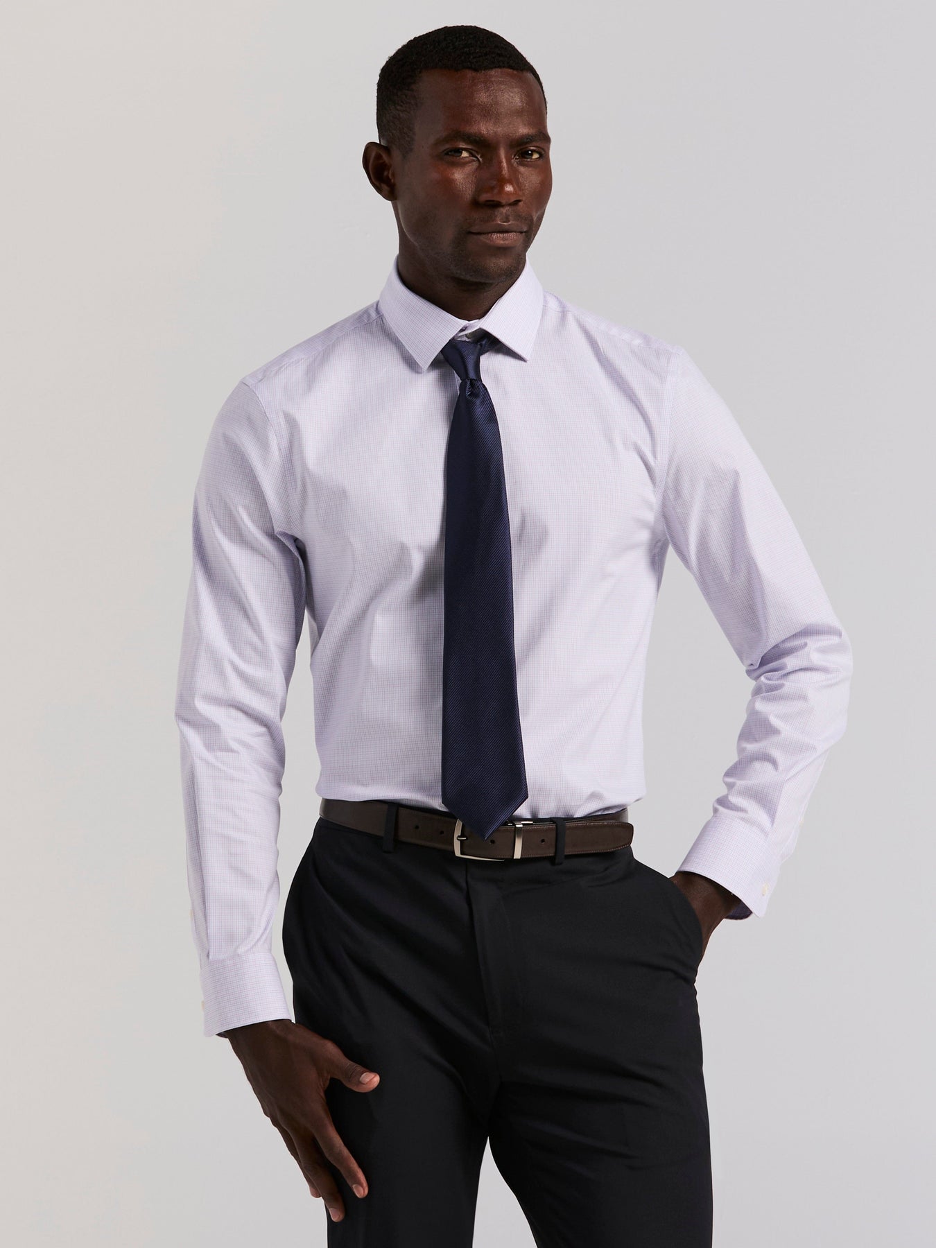 Perry Ellis Men's Slim Fit Cotton Stretch Mini Plaid Dress Shirt in Orchid Petal/purple, Size 15.5, Cotton/Elastane, Check
