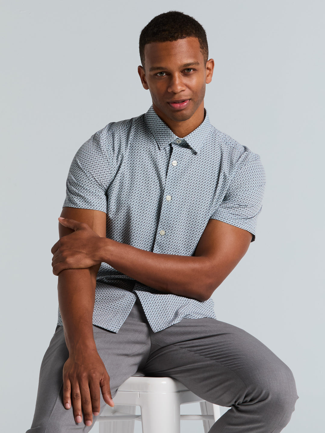 Slim Fit Cube Geometric Print Shirt (Chiseled Stone) 