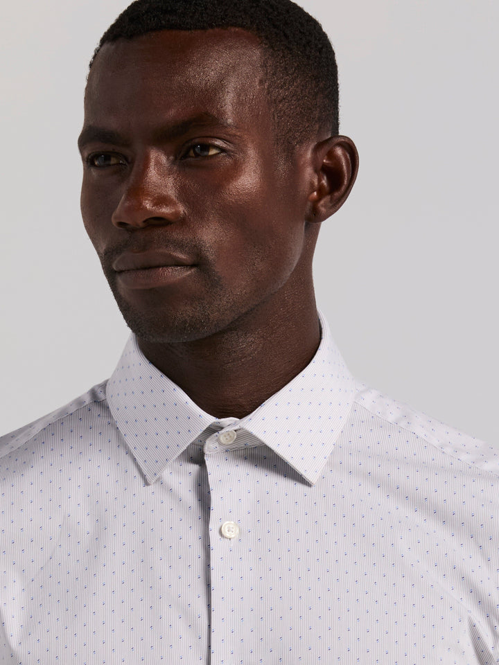 Dot Stripe Slim Fit Long Sleeve Dress Shirt (Bright White) 