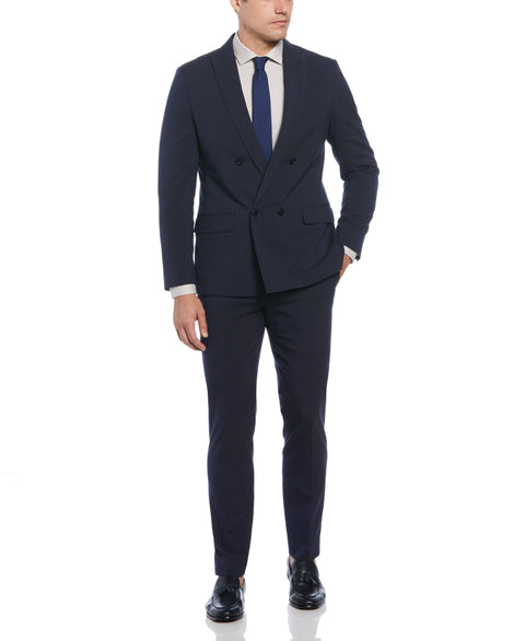 Slim Fit Double Breasted Pinstripe Suit Jacket (Navy) 