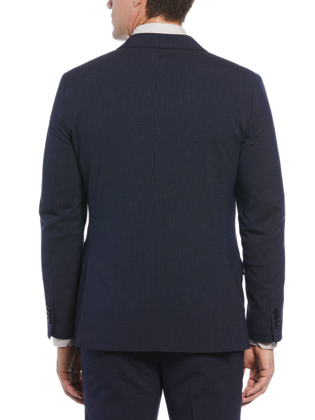 Slim Fit Double Breasted Pinstripe Suit Jacket (Navy) 