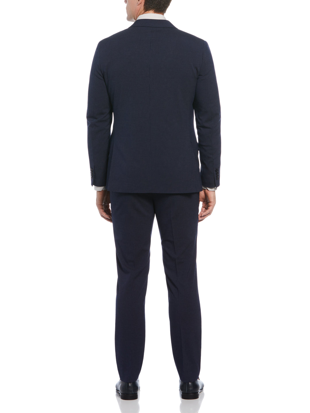 Slim Fit Double Breasted Pinstripe Suit Jacket (Navy) 
