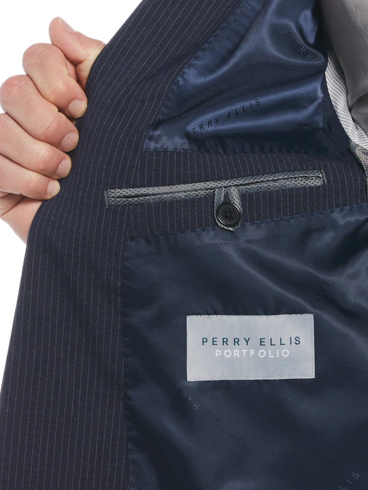 Slim Fit Double Breasted Pinstripe Suit Jacket (Navy) 