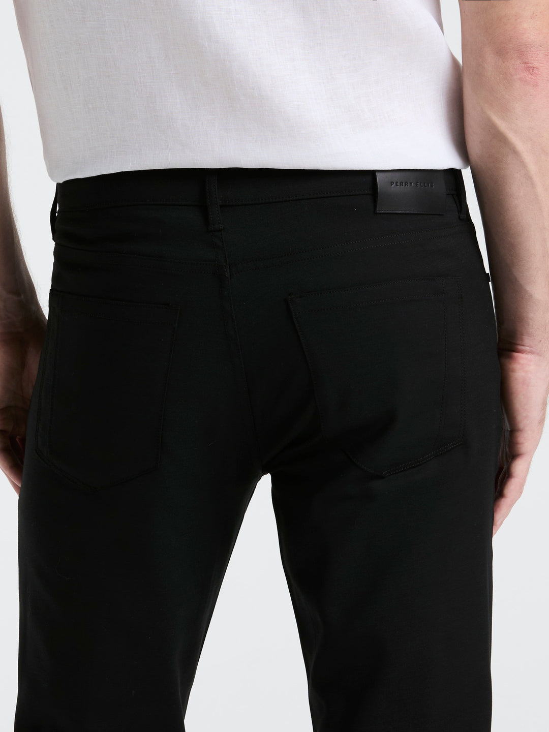 Double Weave Slim Fit 5-Pocket Pants (Black) 