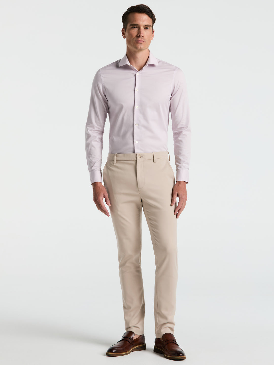 Perry Ellis Men's Slim Fit Double Cloth Chino Pants in Trench Coat/Beige, Size 32, Cotton/Polyester/Elastane