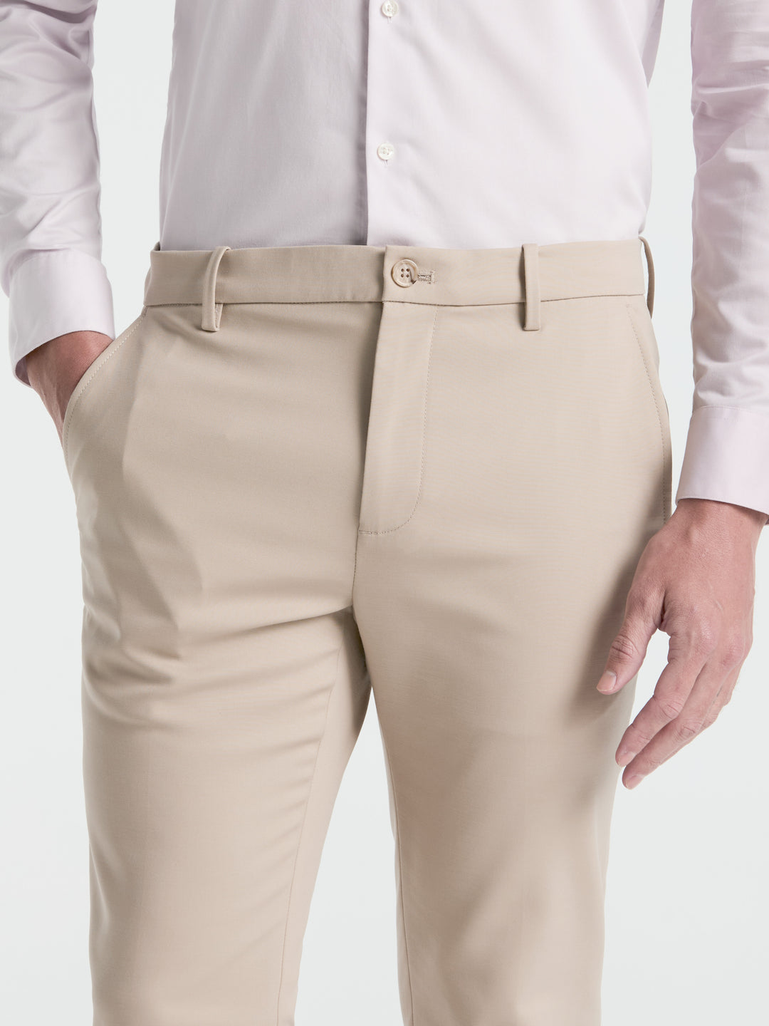 Perry Ellis Men's Slim Fit Double Cloth Chino Pants in Trench Coat/Beige, Size 32, Cotton/Polyester/Elastane