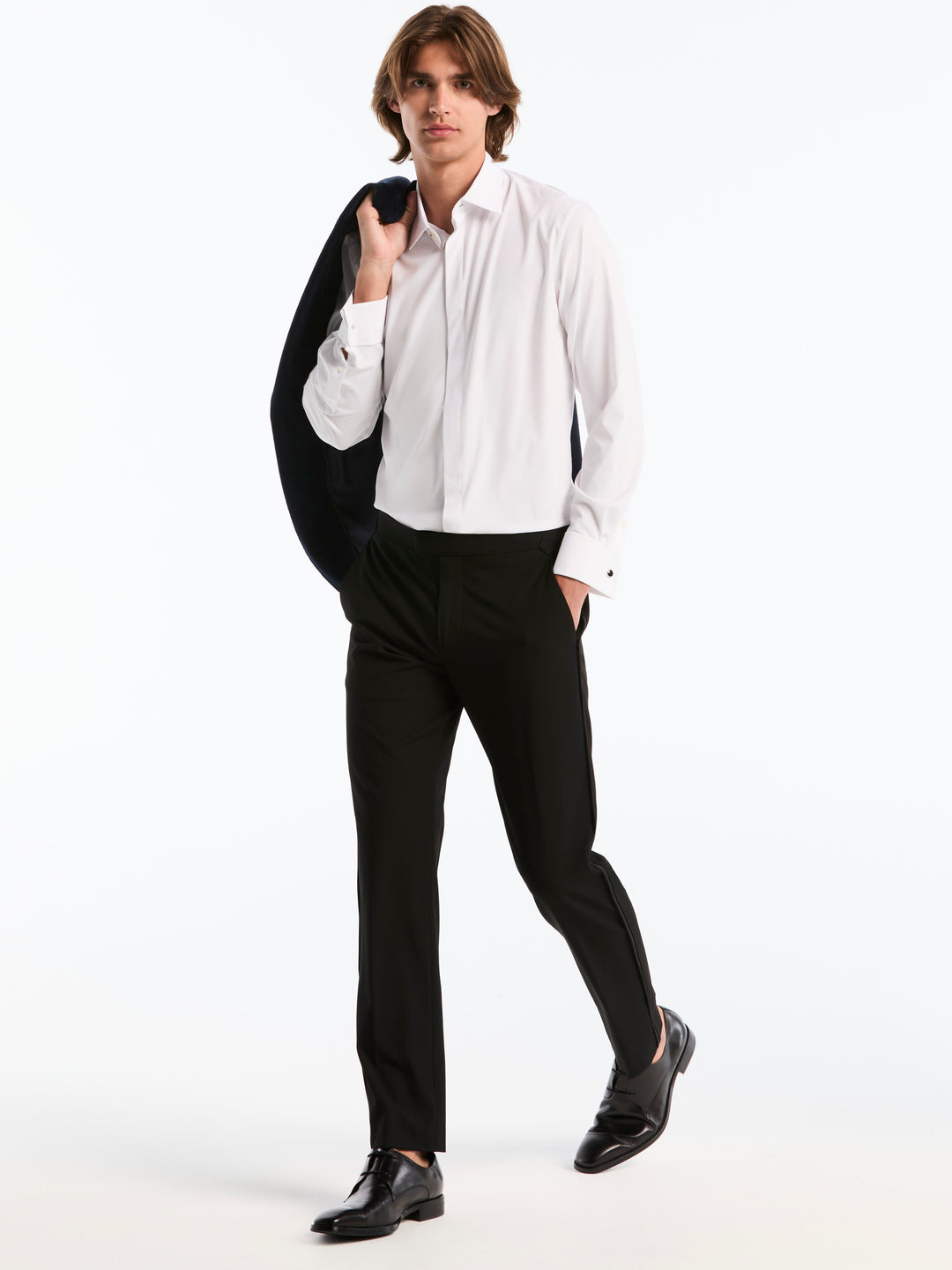 Slim Fit French Cuff Solid Tuxedo Dress Shirt (Bright White) 