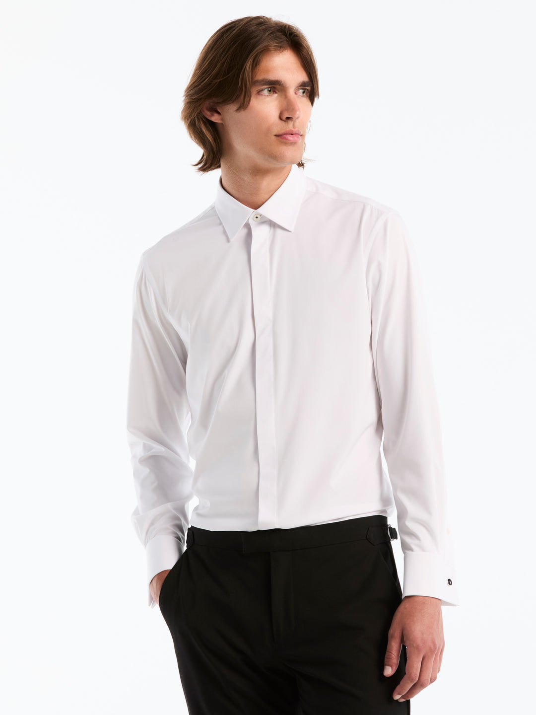 Slim Fit French Cuff Solid Tuxedo Dress Shirt (Bright White) 