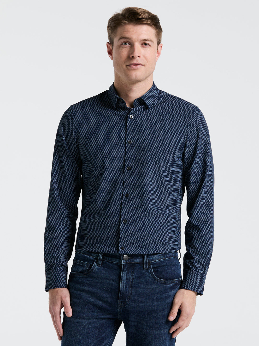 Slim Fit Geometric Print Shirt (Dark Sapphire) 