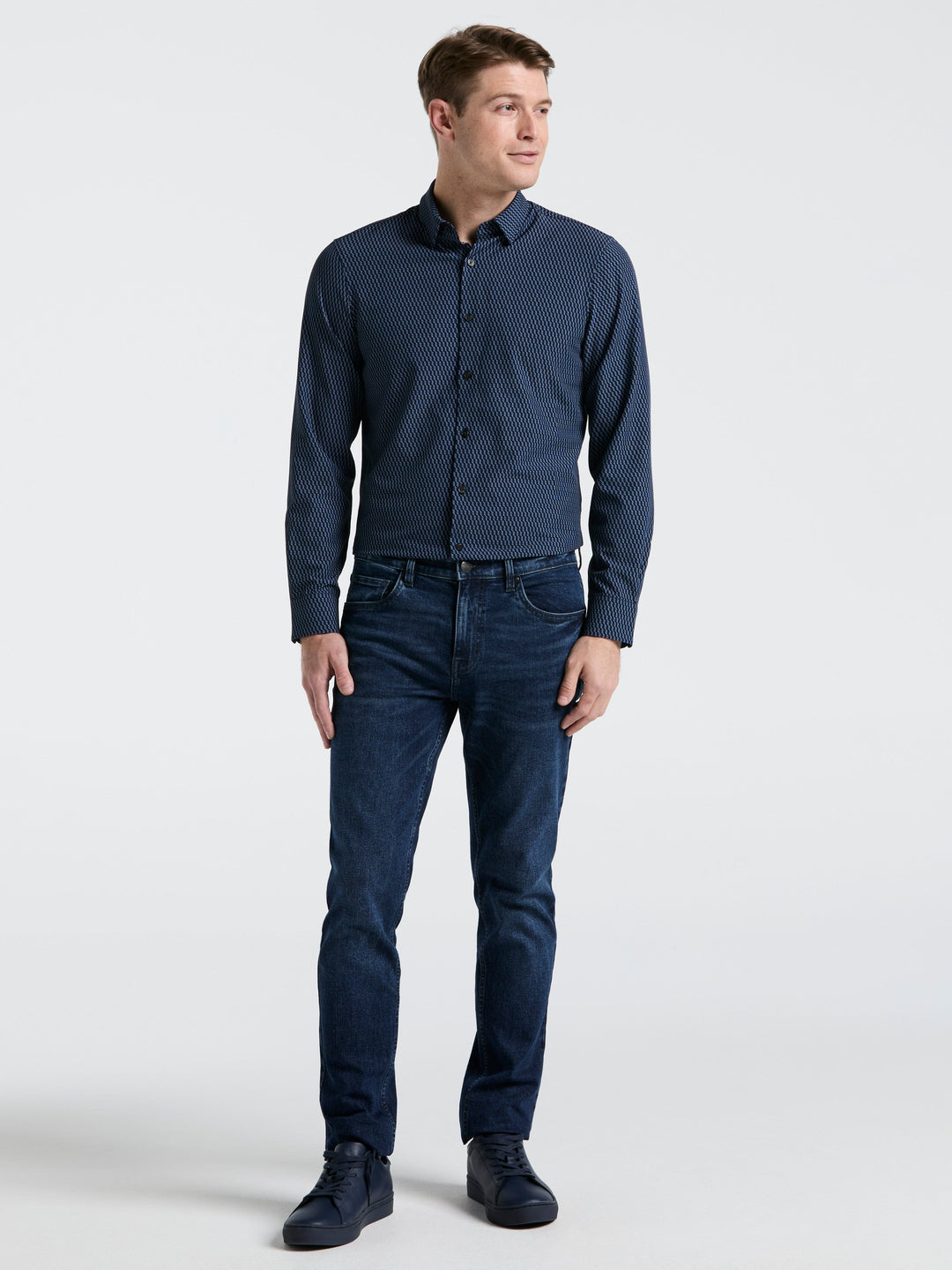 Slim Fit Geometric Print Shirt (Dark Sapphire) 