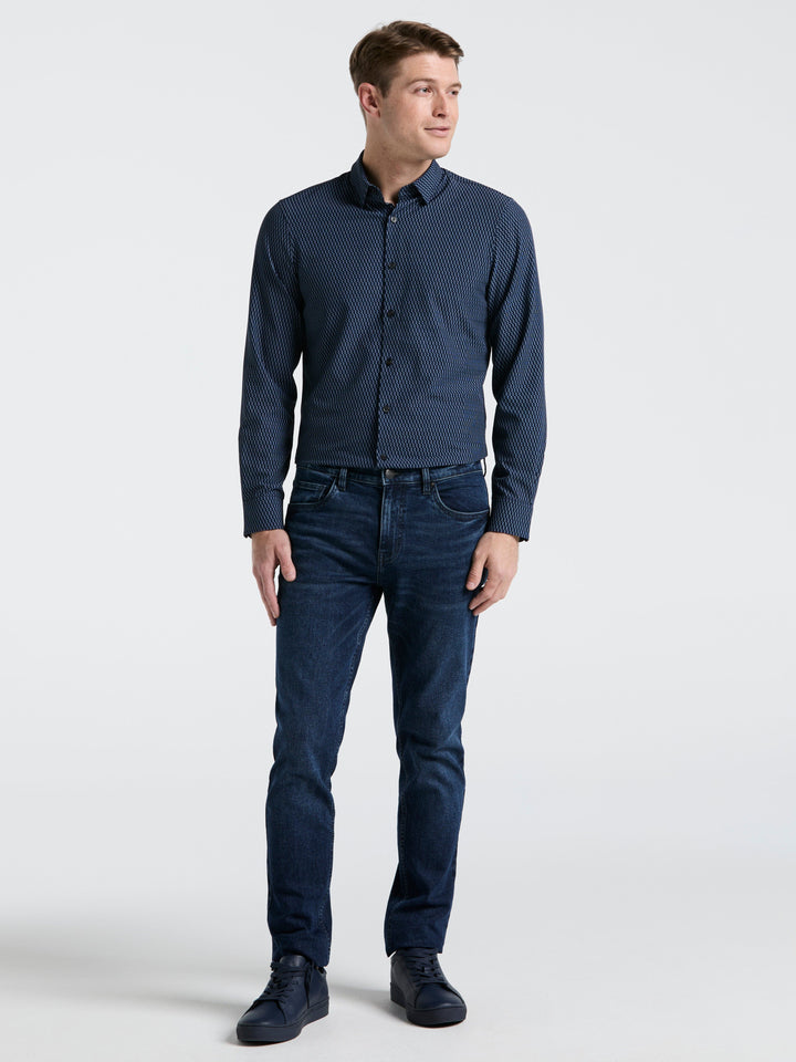 Slim Fit Geometric Print Shirt (Dark Sapphire) 