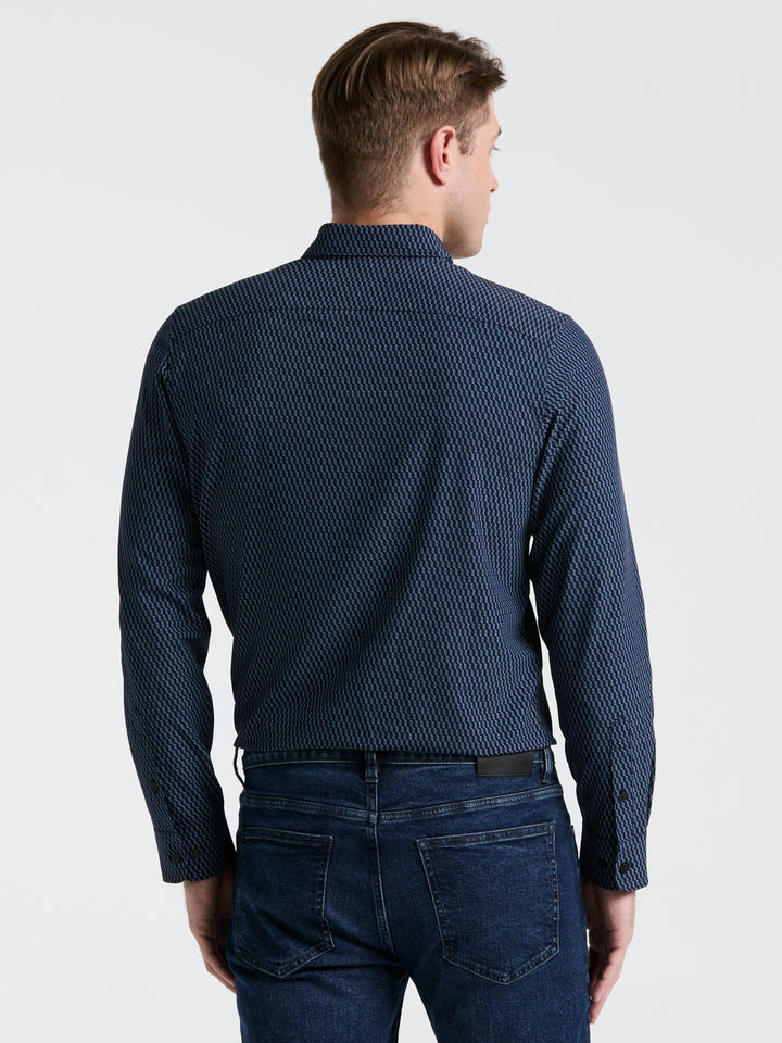 Slim Fit Geometric Print Shirt (Dark Sapphire) 