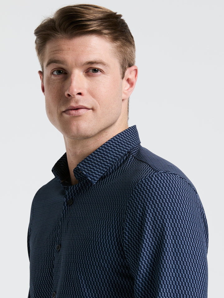 Slim Fit Geometric Print Shirt (Dark Sapphire) 