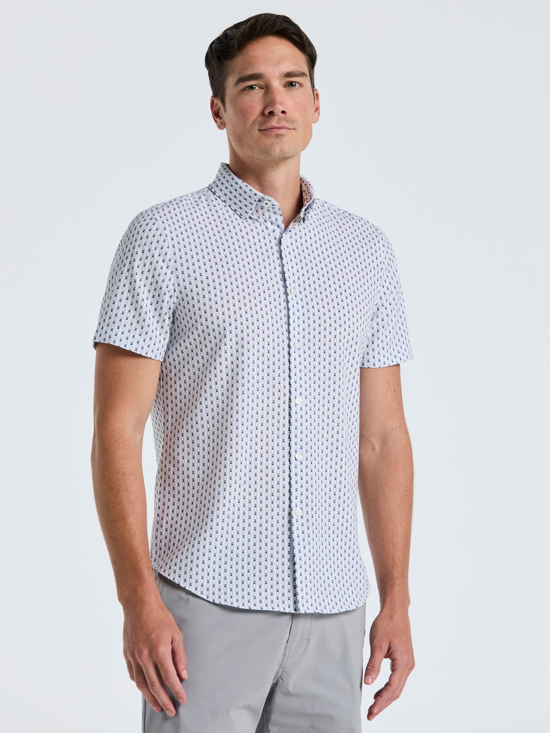 Slim Fit Geometric Stripe Shirt (Bright White) 