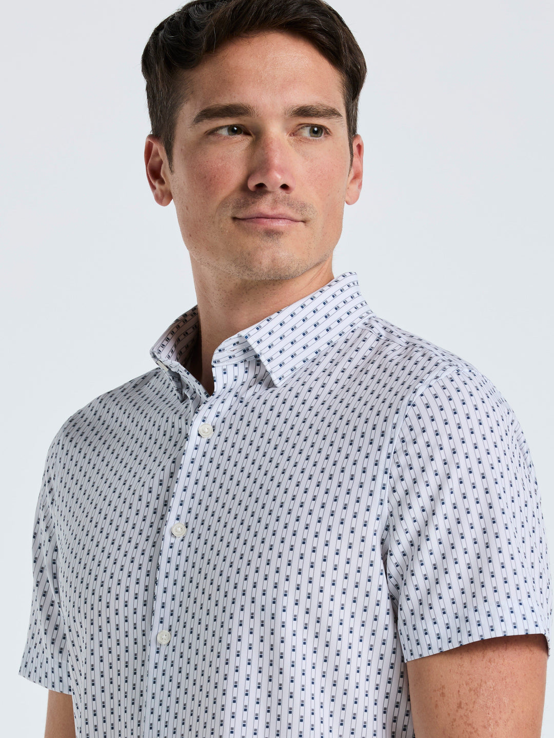 Slim Fit Geometric Stripe Shirt (Bright White) 