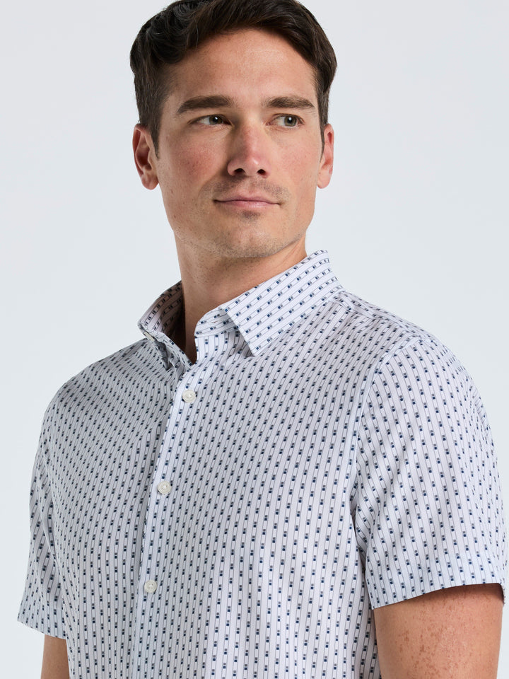Slim Fit Geometric Stripe Shirt (Bright White) 