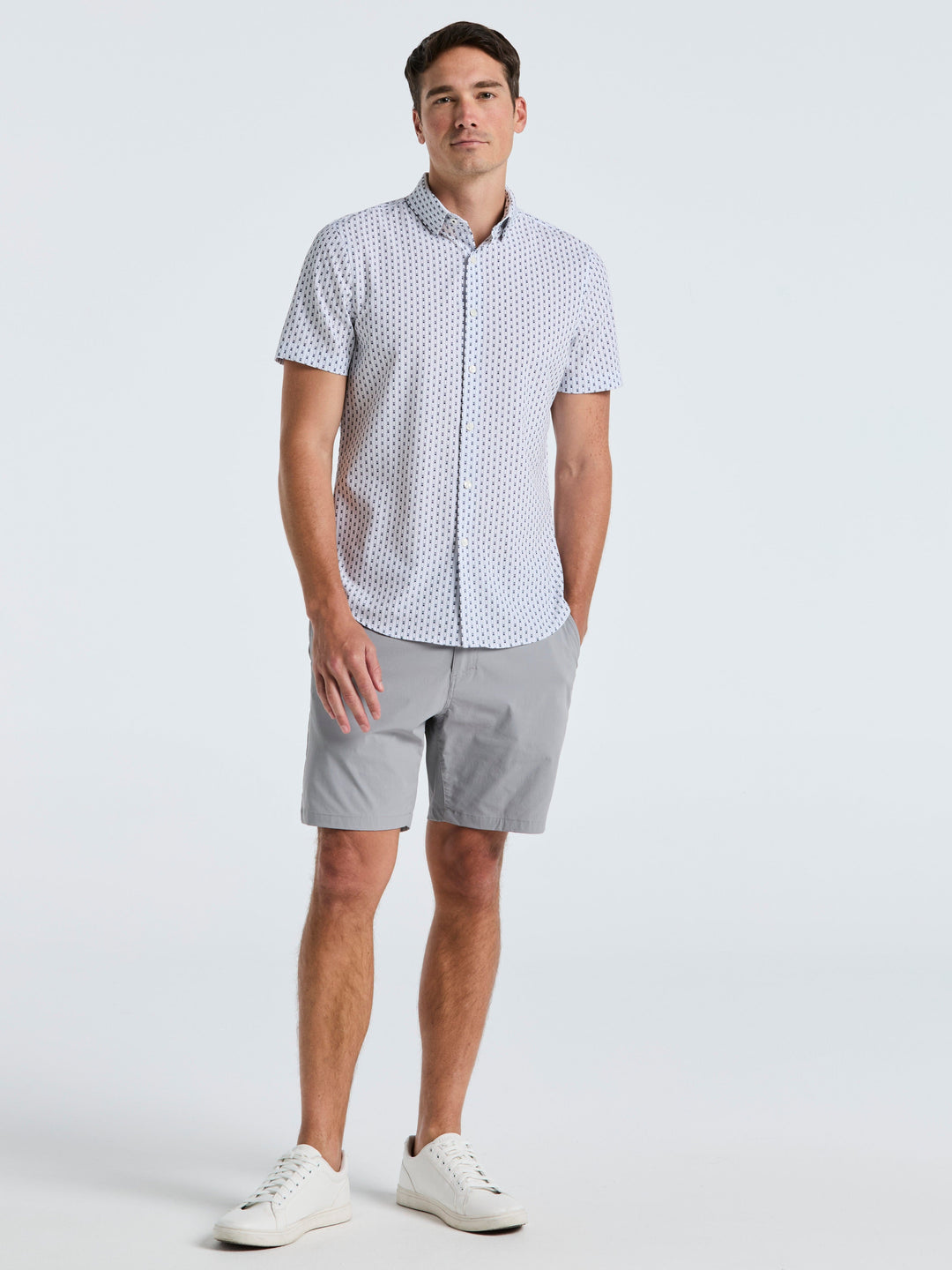 Slim Fit Geometric Stripe Shirt (Bright White) 